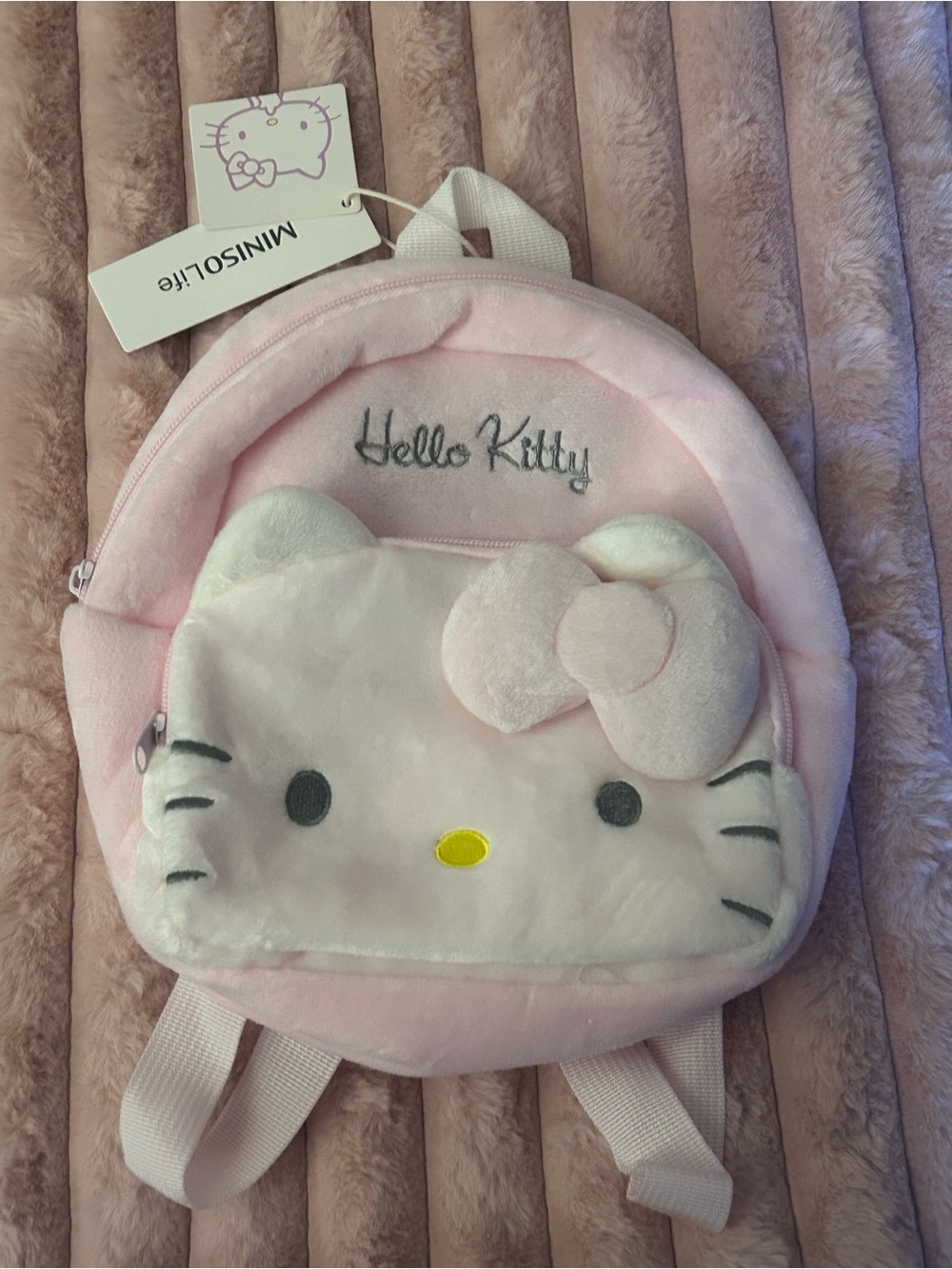 9 inch Hello Kitty Pink Plush Kids Backpack with Bow Face